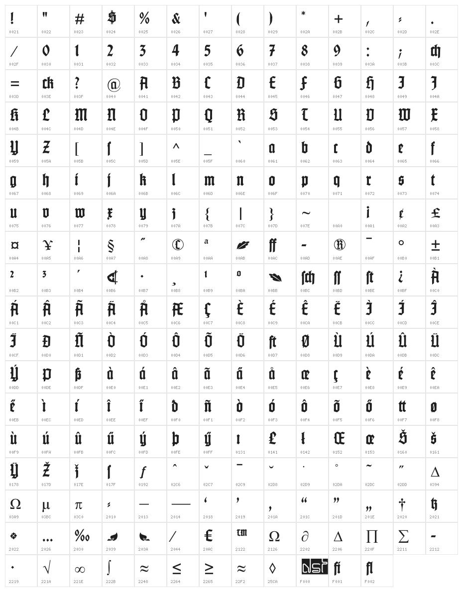 GotenburgB-Bold Character Map
