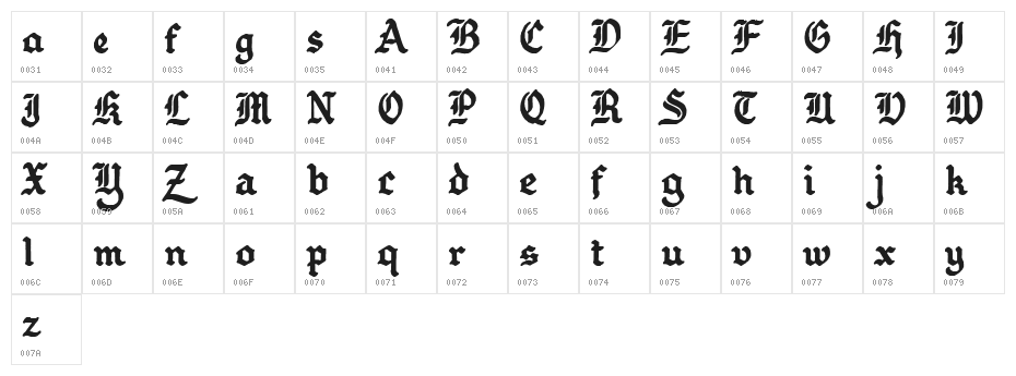 GothBallCrap Bold Character Map