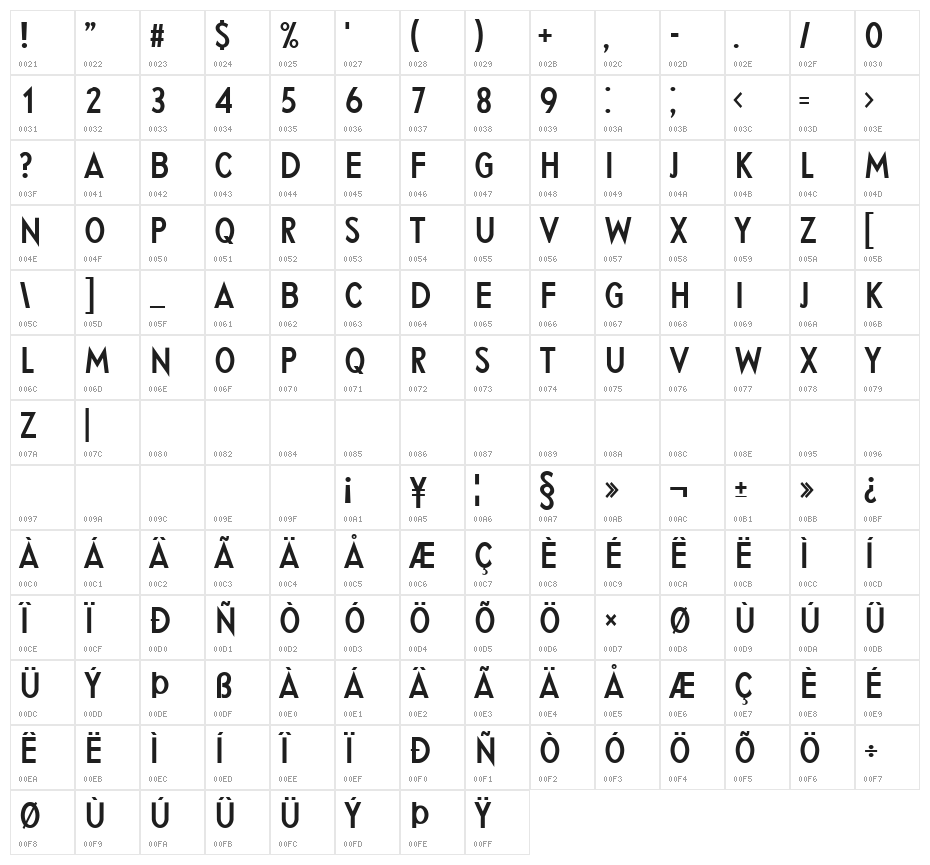 Gothamic Regular Character Map