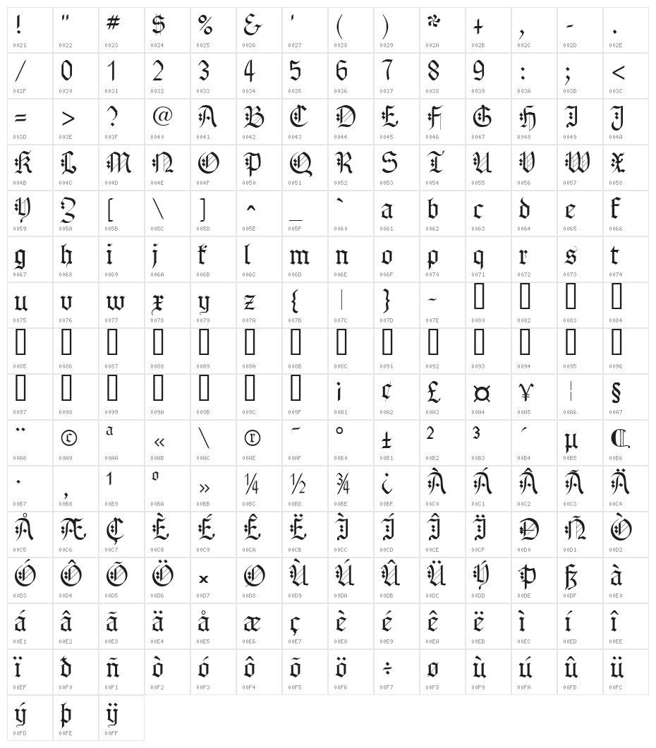 Gothenburg Fraktur Alt Character Map