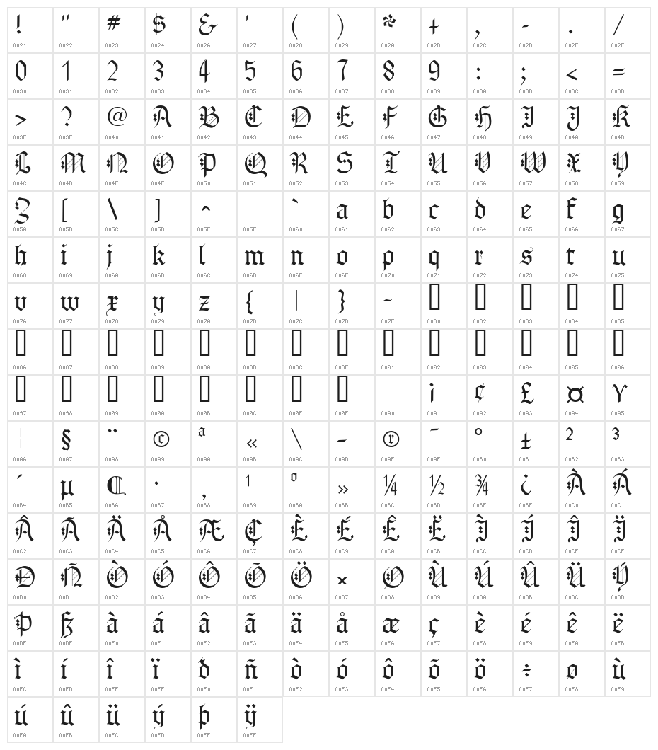 Gothenburg Fraktur UMZ1 Character Map