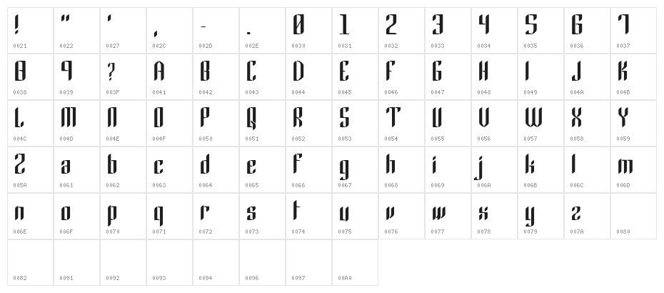 Gothic 45 Character Map