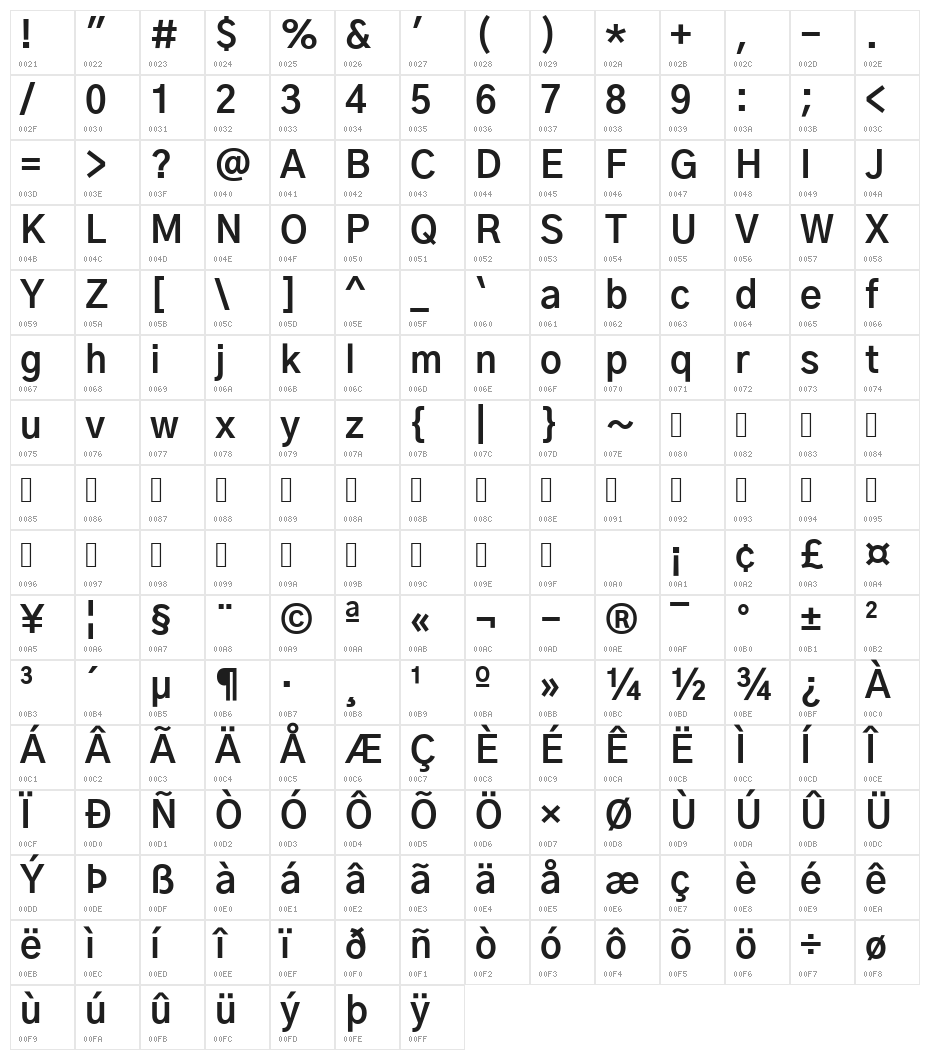 Gothic A1 Bold Character Map