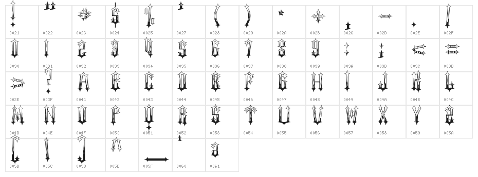 Gothic Flames Character Map