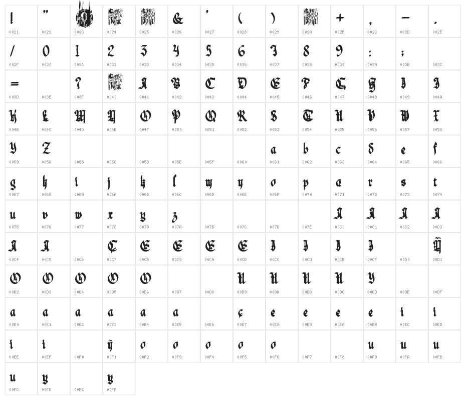 Gothic Notausgang Character Map