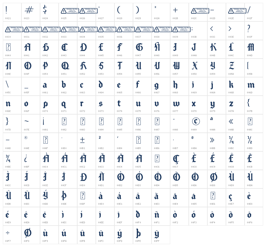 Gothic Valentine PERSONAL USE O Character Map