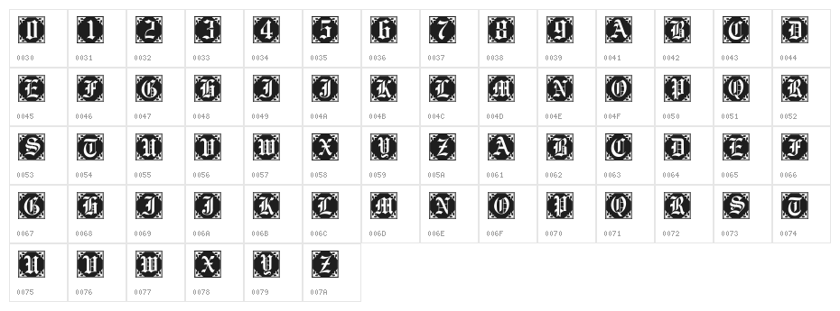 GothicCornerCaps Character Map