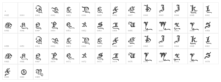 GothicMajuscles Character Map