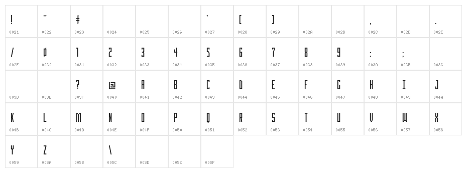 Gothik#107 Character Map