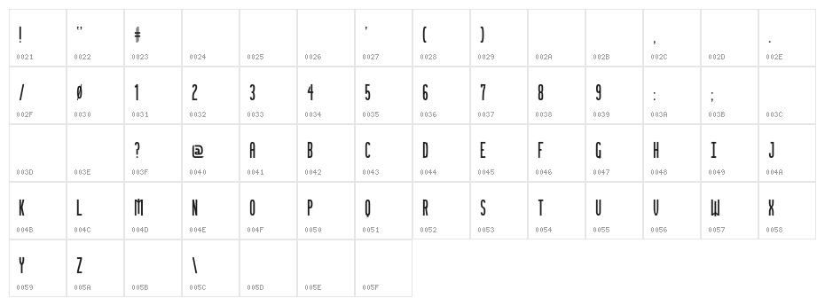 Gothik#108 Character Map