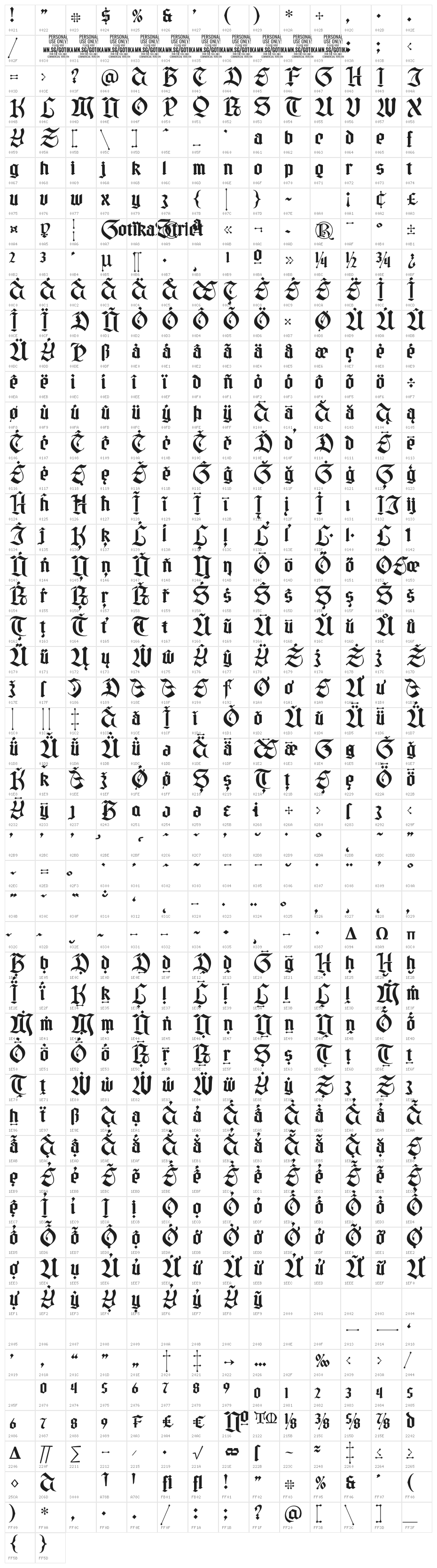 Gotika Strict PERSONAL USE Regular Character Map