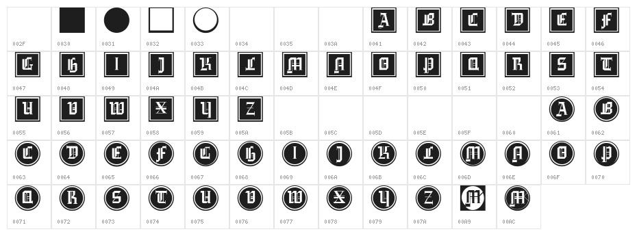 GotikaButtonsDrei Character Map