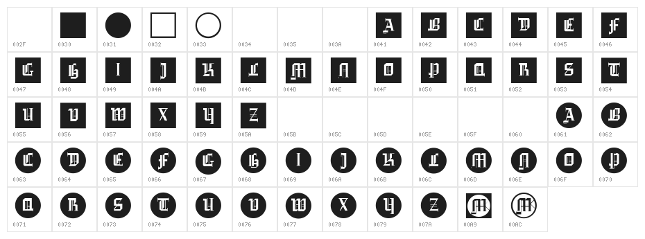 GotikaButtonsOne Character Map