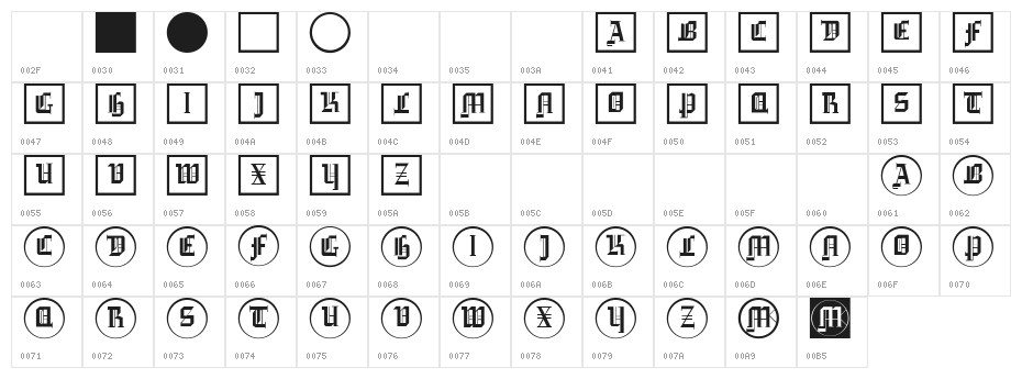 GotikaButtonsTwo Character Map