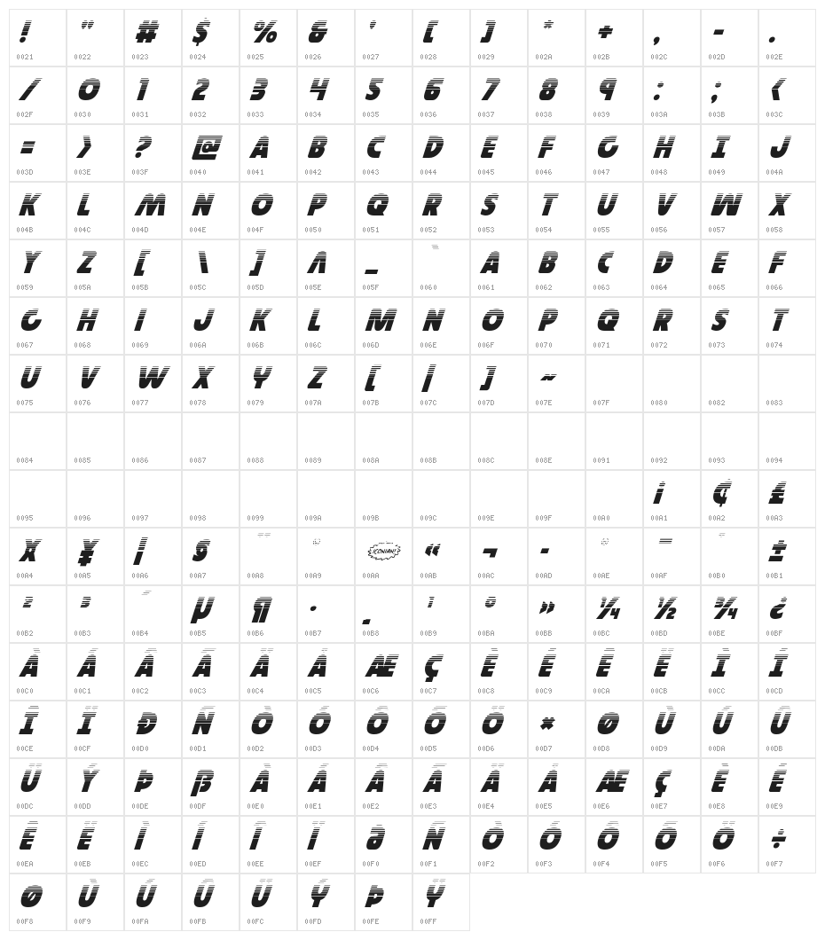 Governor Halftone Italic Character Map