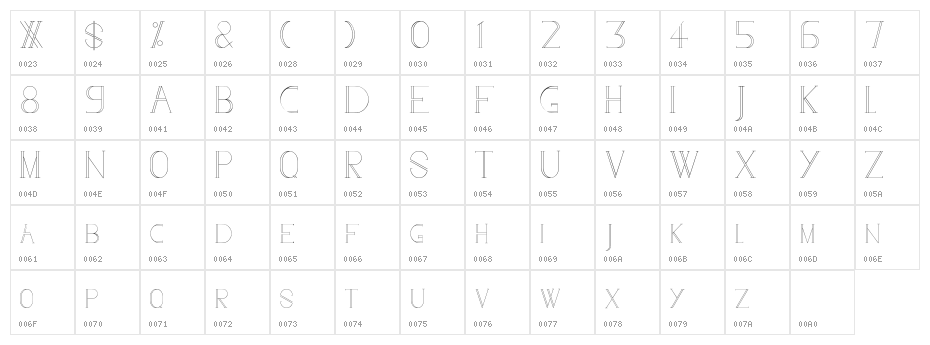 go to the sky Character Map