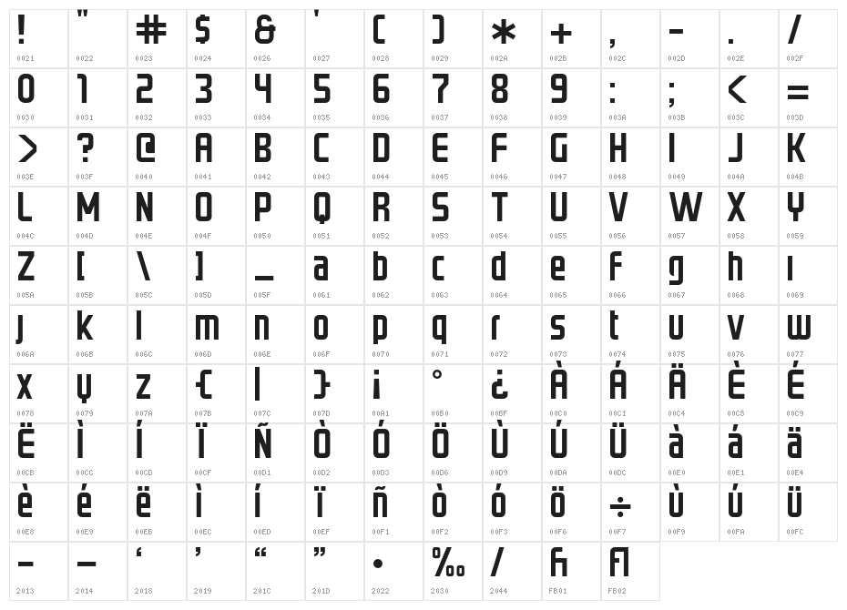 GRAYSTROKE Character Map