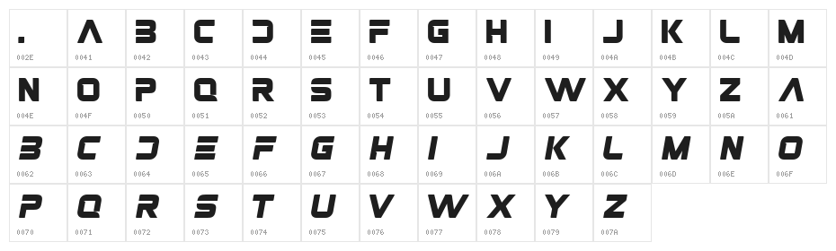 GRECHO TURBO Regular Character Map