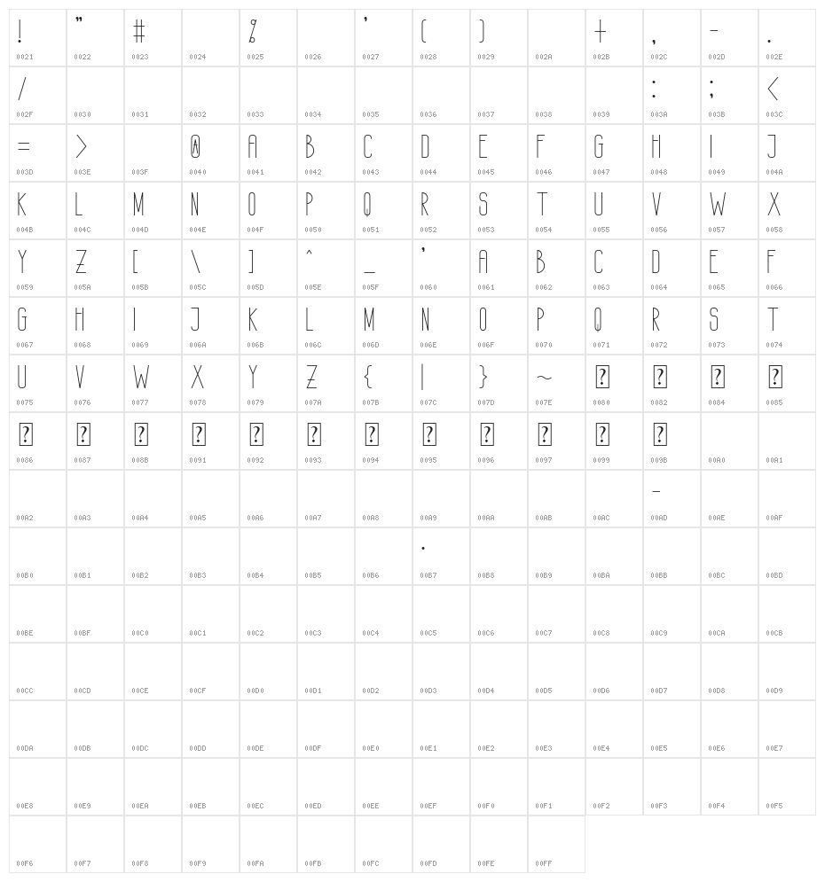 GREEN HOME Character Map