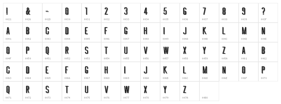 GREETHING BLOCK SHADOW LINE Character Map