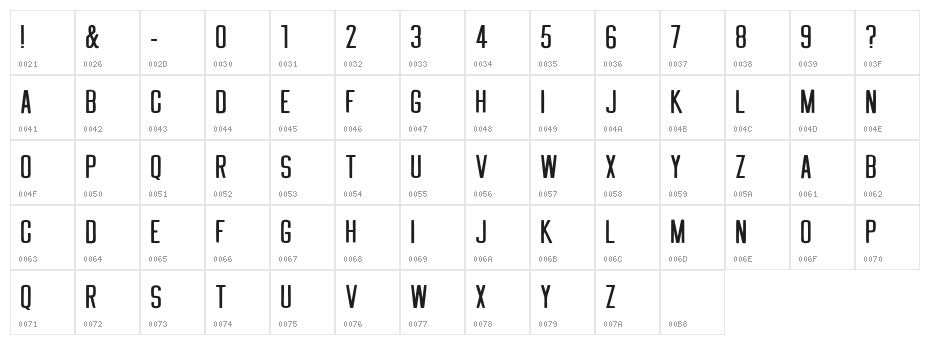GREETHING Character Map