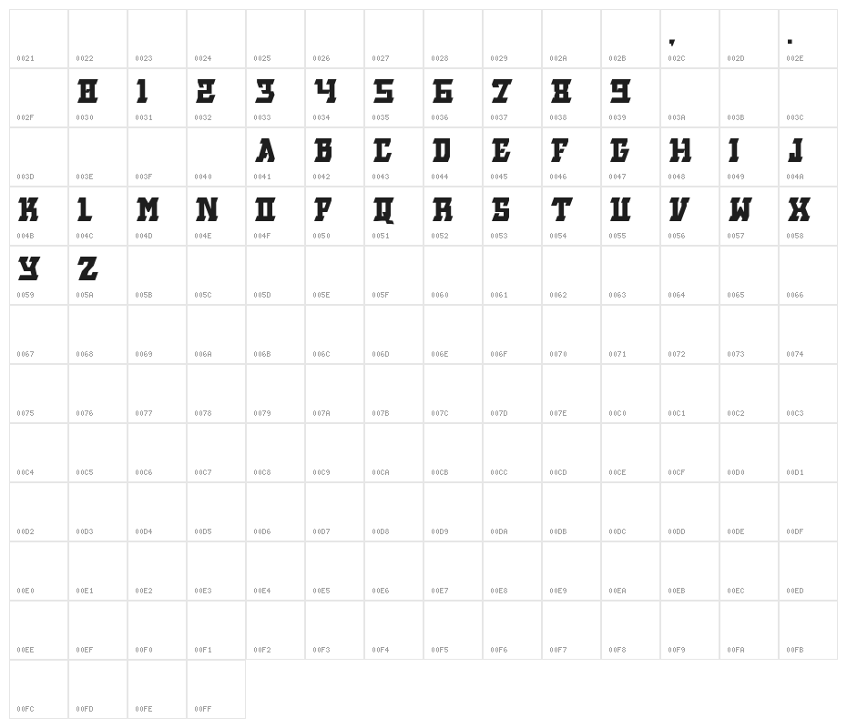 GRVS-FREE-YELLOWFANG Character Map