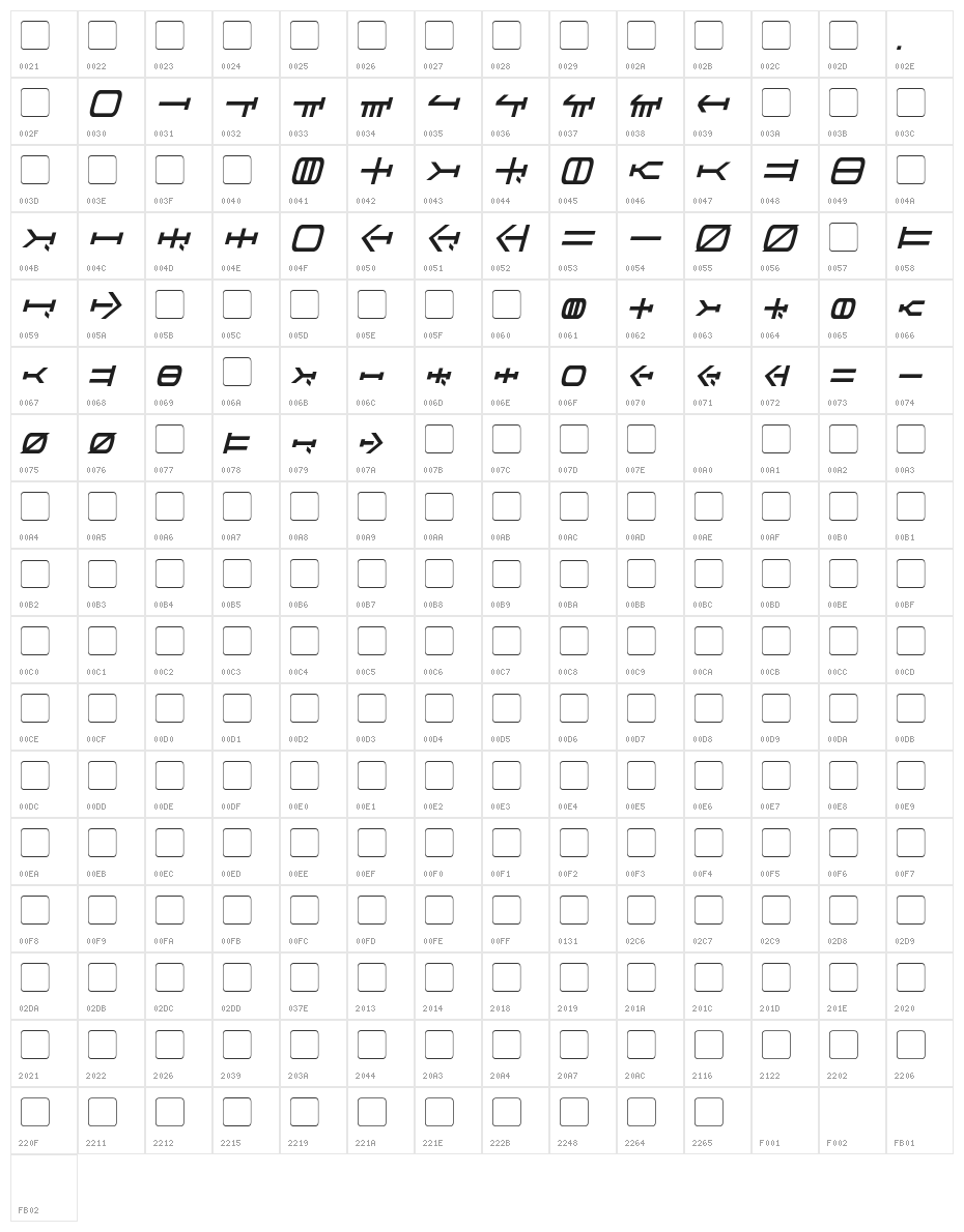 Graalen Italic Character Map