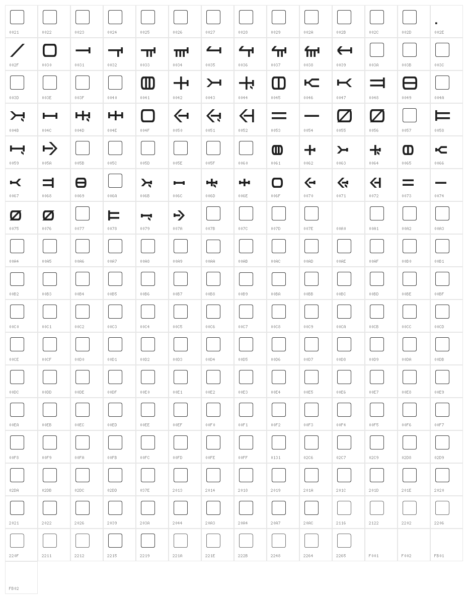 Graalen Character Map