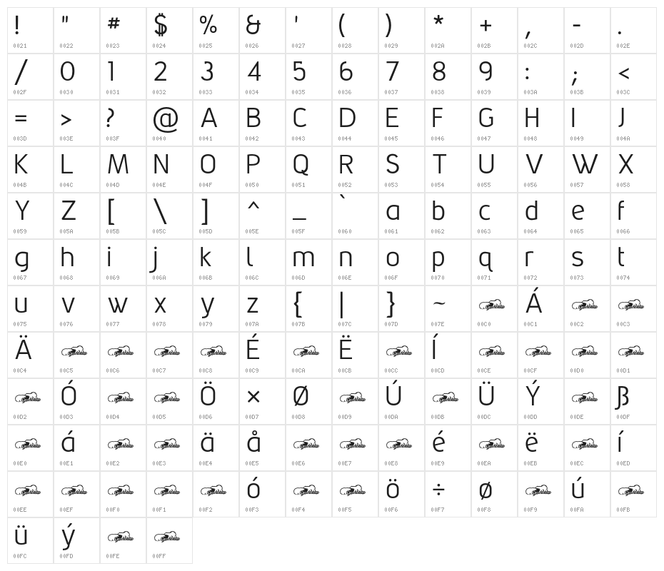 GrabsteinSansCE Character Map