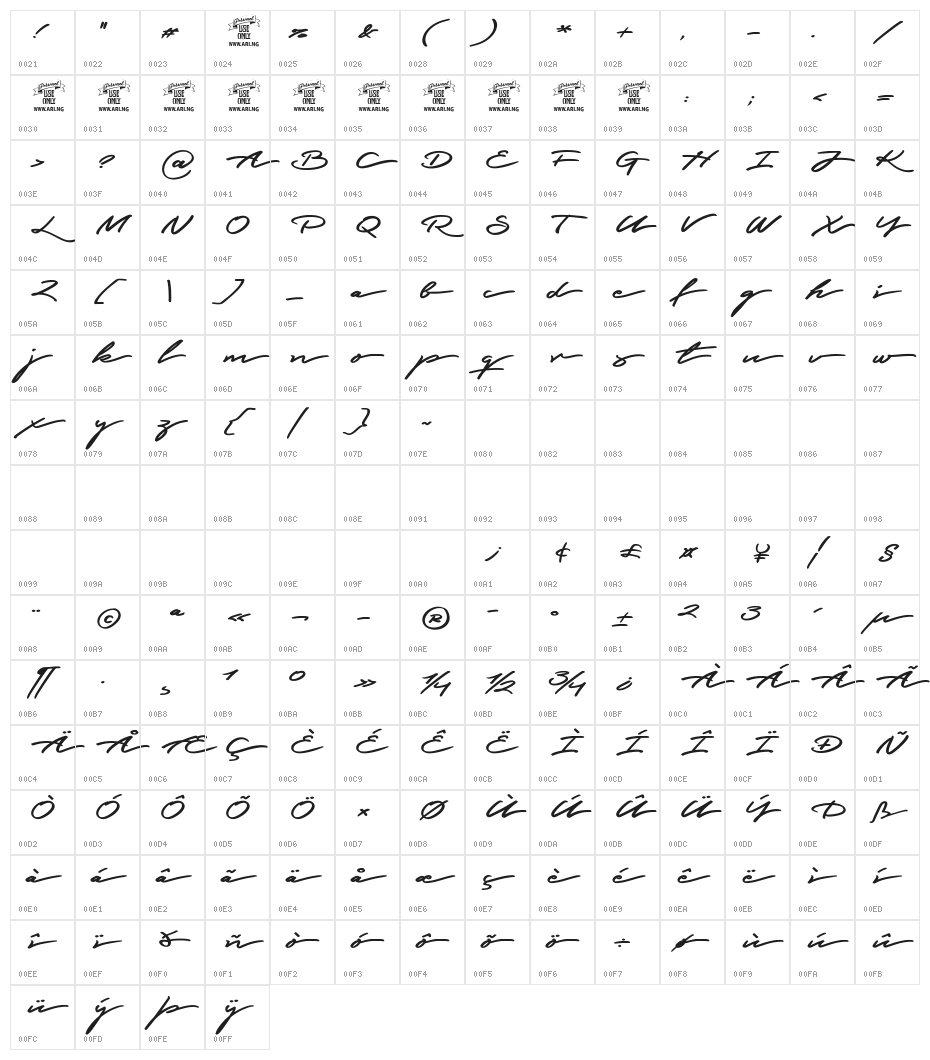 Graced Script PERSONAL USE Character Map