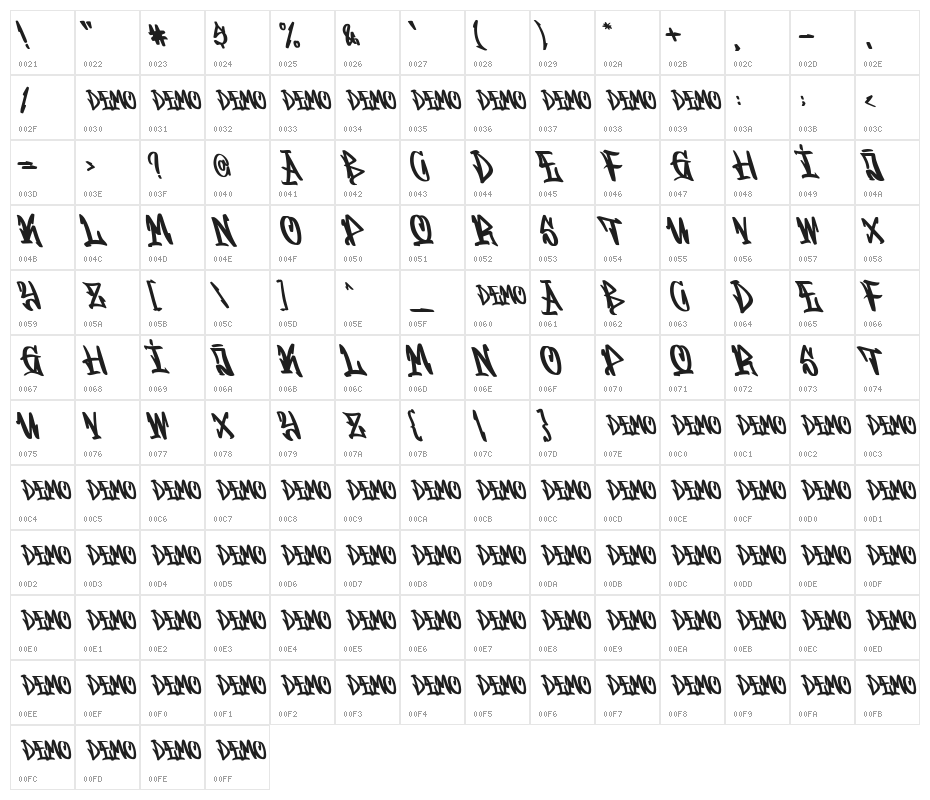 Graffitasi Character Map