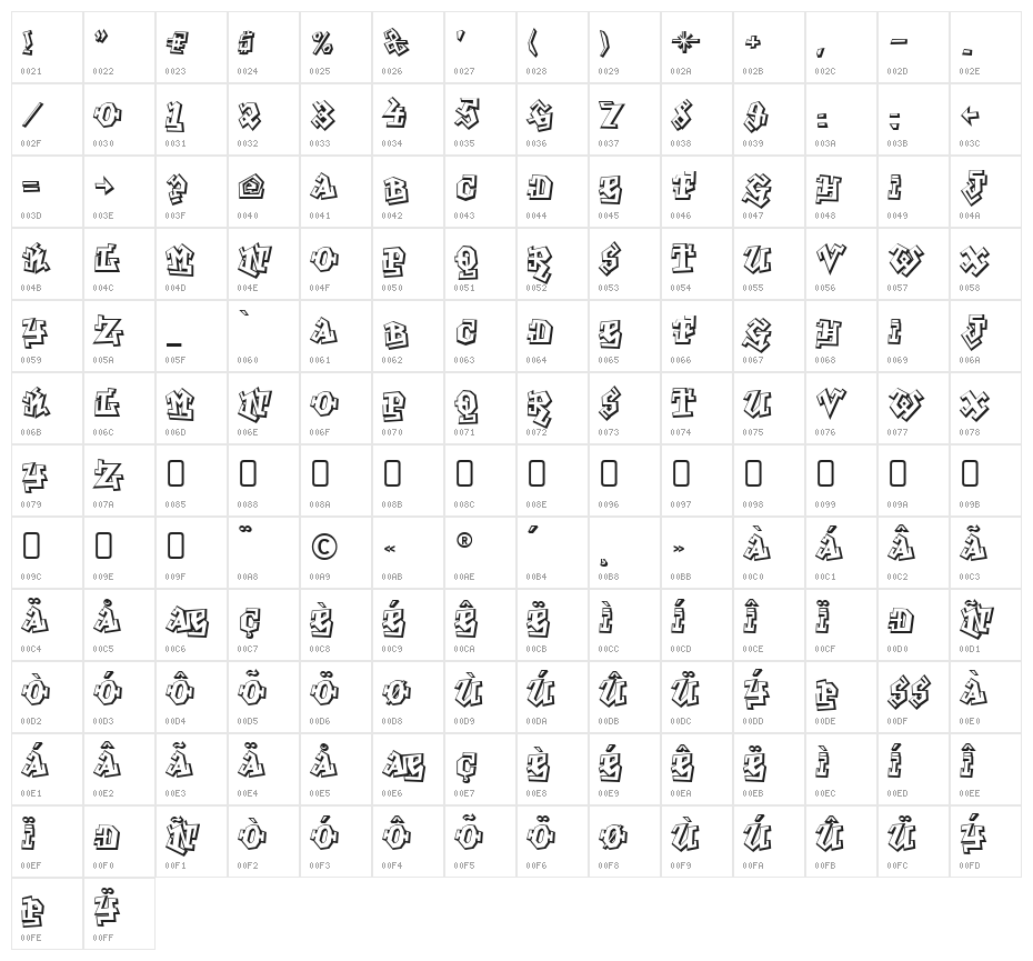 GraffitiTreat-Regular Character Map