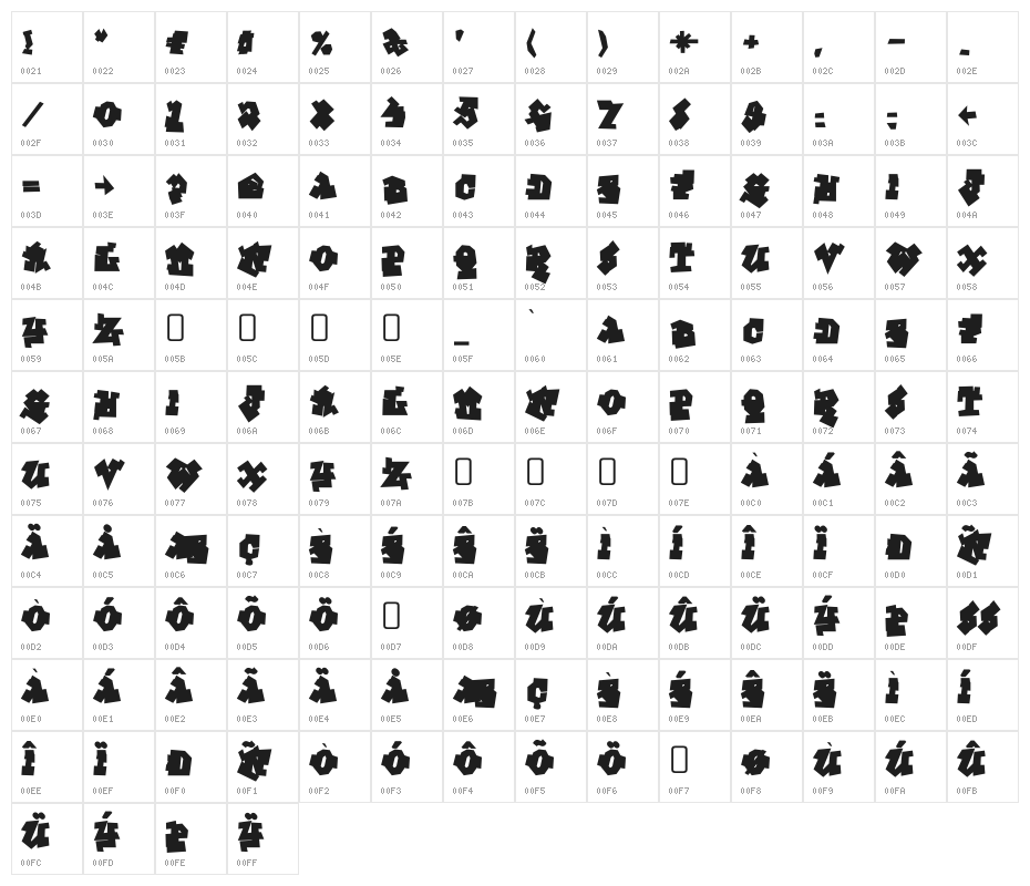 GraffitiTreatBack-Regular Character Map