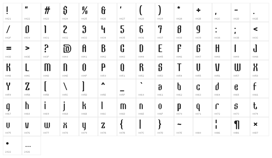 Grage Bold Character Map