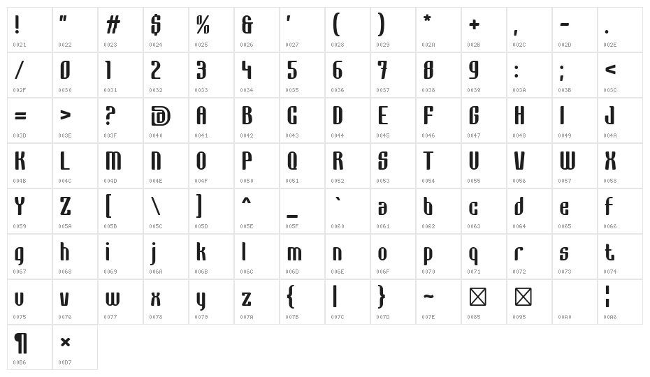 Grage ExtraBold Character Map