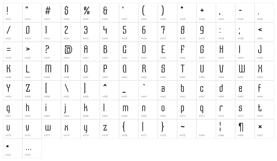 Grage Light Character Map
