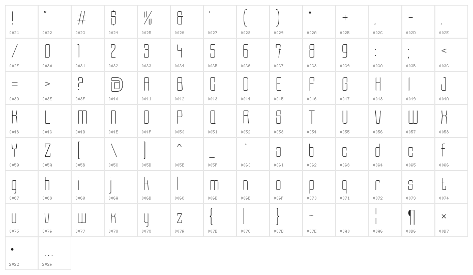 Grage Thin Character Map