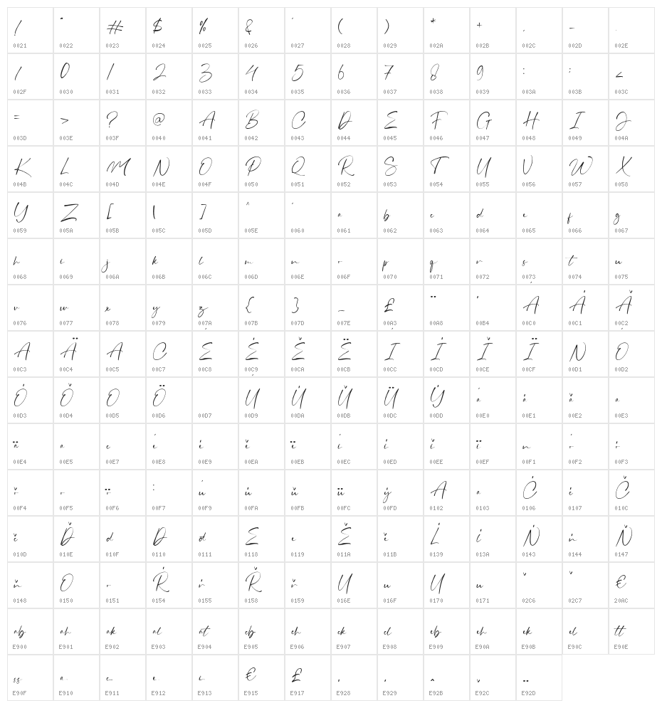 Grahamo Regular Character Map
