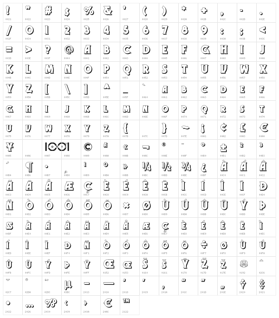 GramophoneShadedNF Character Map