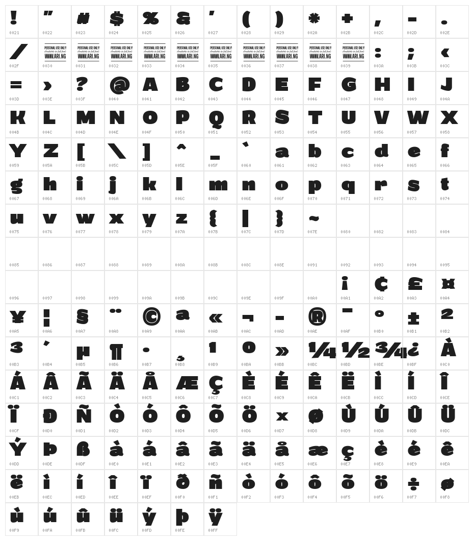 Grandi PERSONAL USE Black Character Map