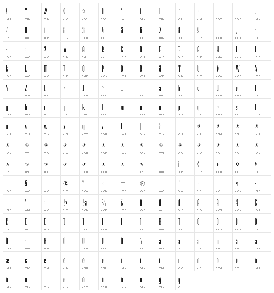 Granfondo-BoldCondensed Character Map