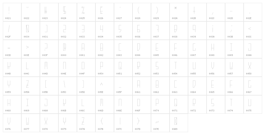 Granite Modern Regular Character Map