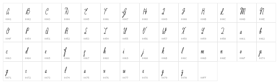 Grannie Terrill Regular Character Map