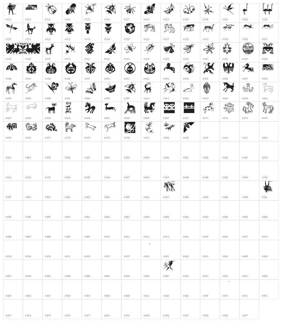 GraphicAnimals Character Map