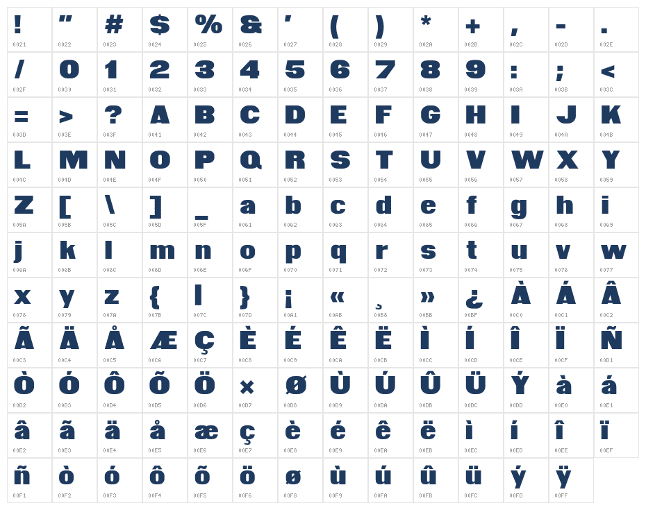 Grave Presse Extra Bold Character Map