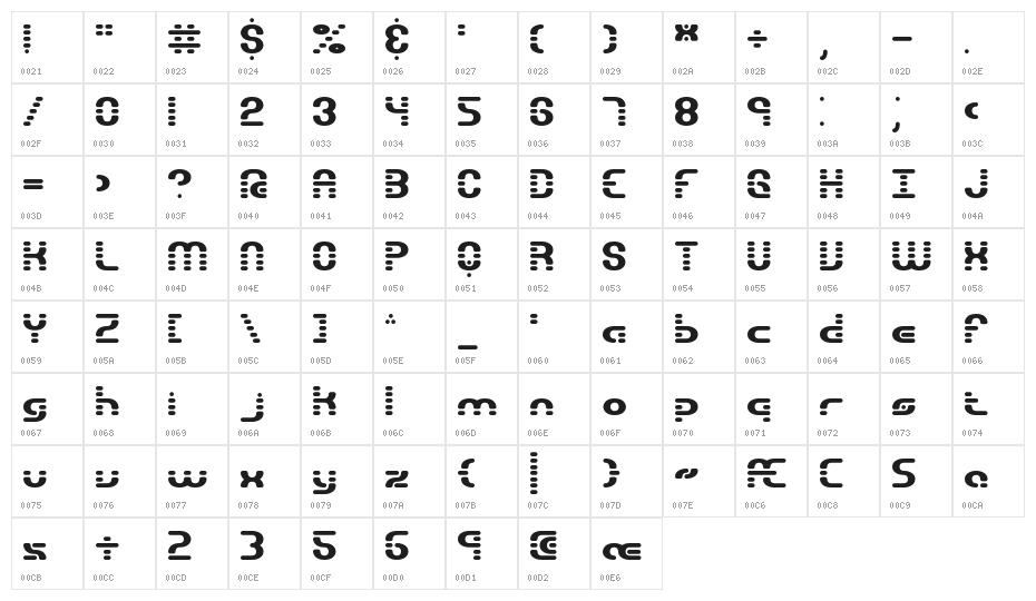 Gravitate Segments BRK Character Map