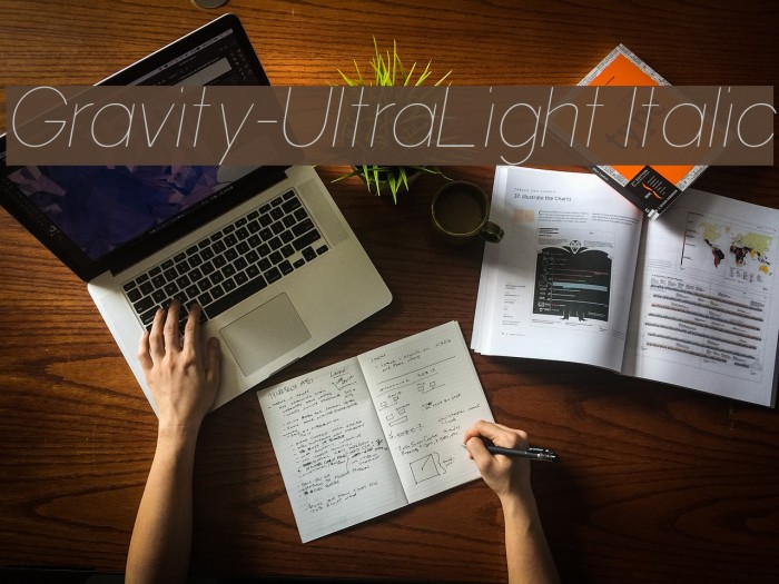 Gravity-UltraLight Italic Font examples