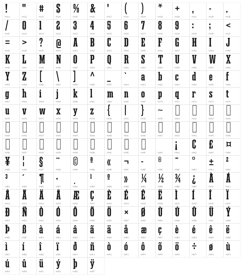 GravtracCdRg-Bold Character Map