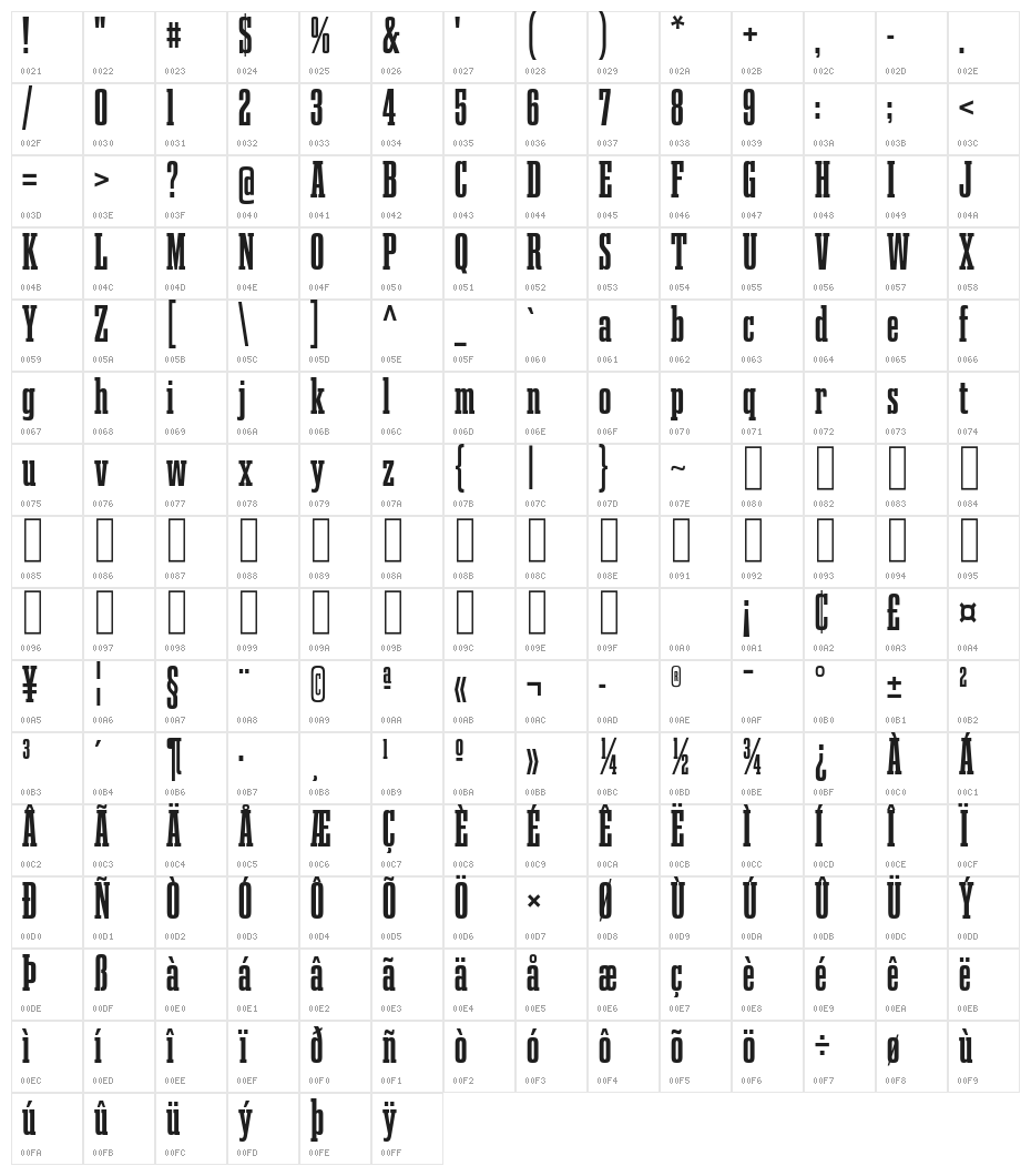 GravtracCpRg-Bold Character Map