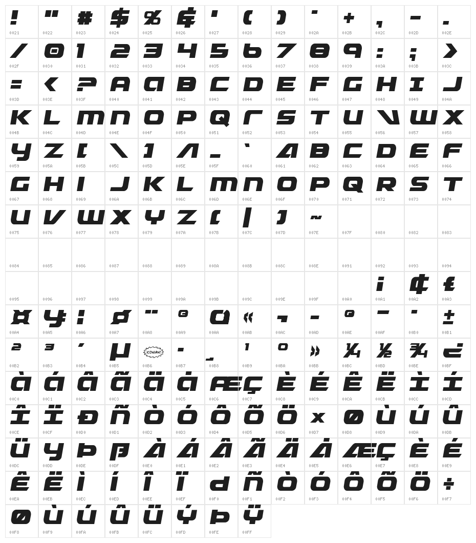 Graymalkin Condensed Character Map